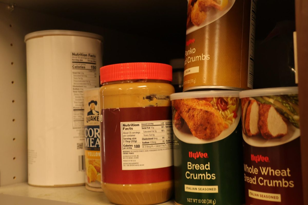 Pantry items and groceries sit in the foods classroom, where rising costs have forced adjustments to lessons and ingredients.