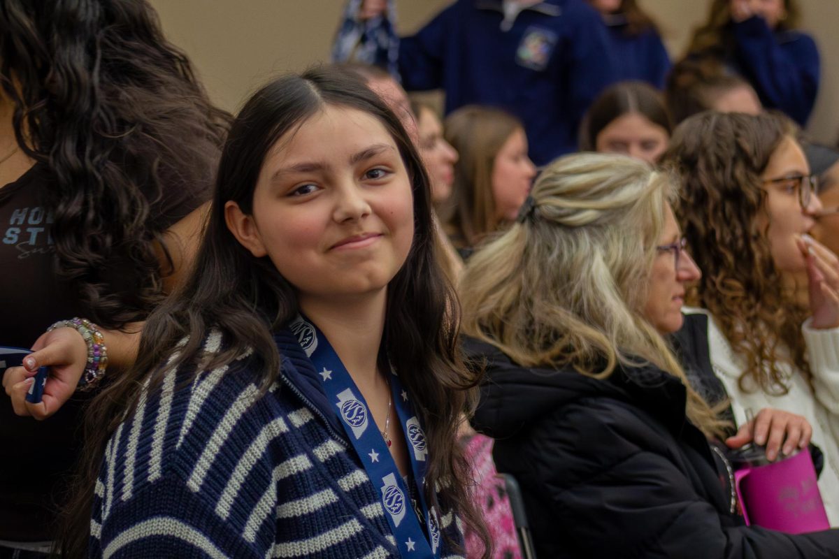 After receiving her award for 2nd place in-depth, junior Lexi Gutierrez sits with the rest of the group. Outside of the award ceremony itself, Gutierrez shares her favorite moments. “I liked trying to figure out what towns we were going through on the way there,” Gutierrez said, “and not knowing where everyone was in target.”
