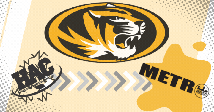Graphic created using Canva for Education showing Fremont’s transition from the Heartland Athletic Conference to the Metro Conference.